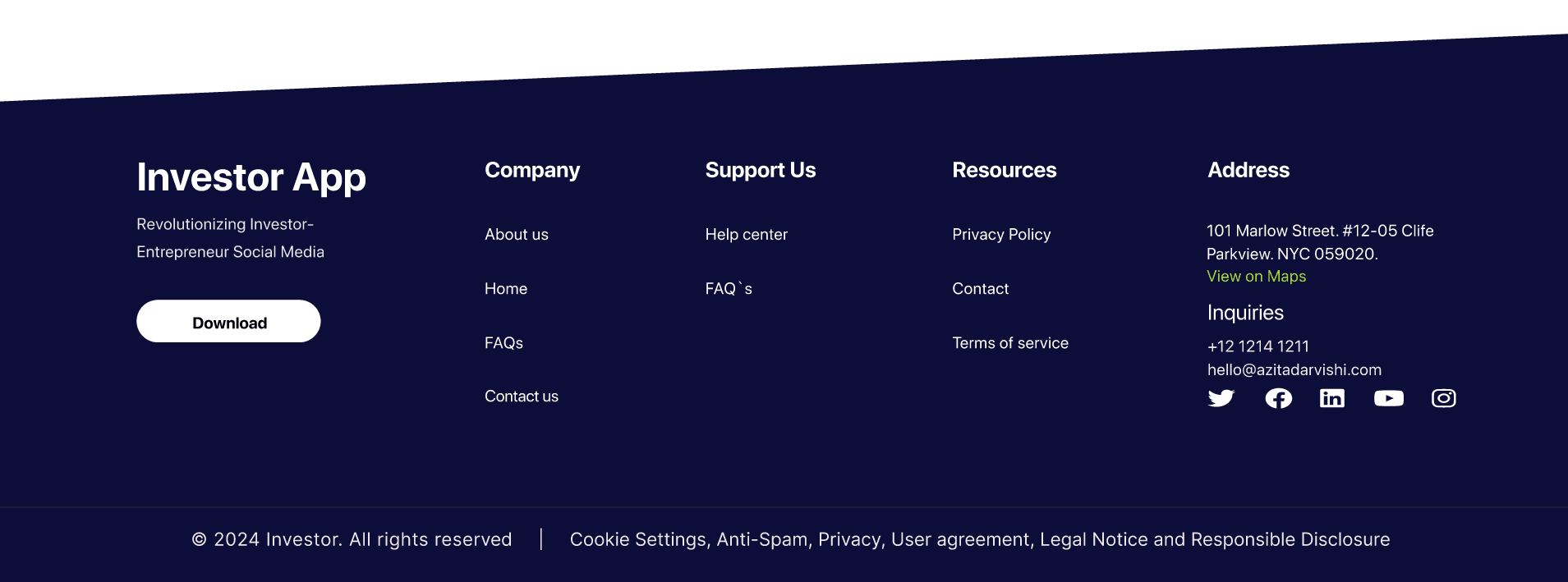Teqtak footer with company links resources address and social links