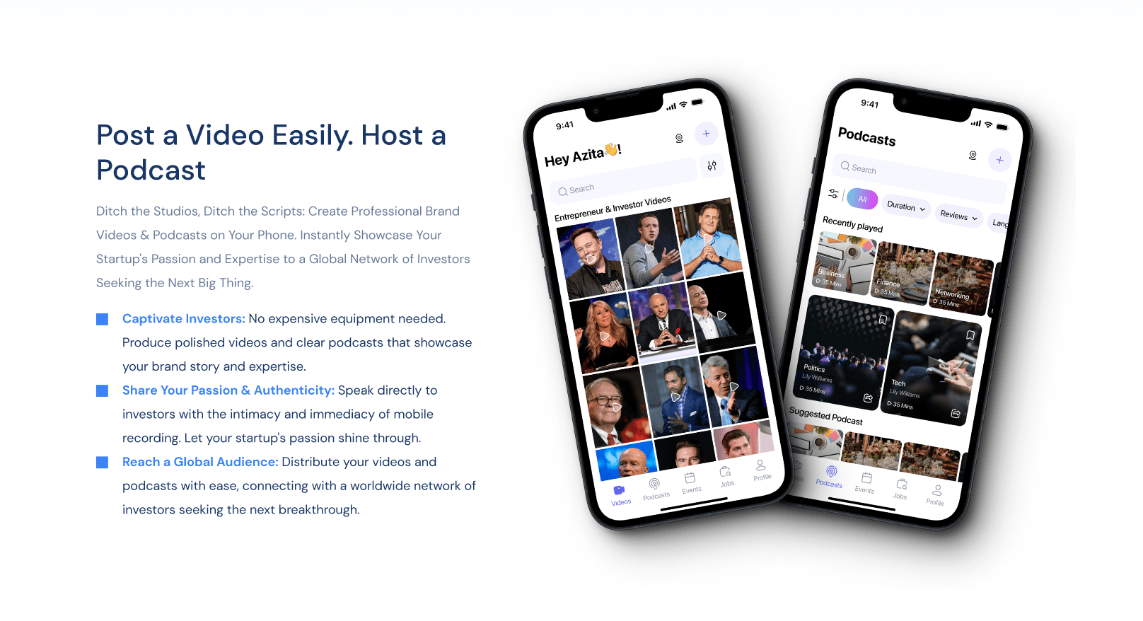 Post videos and host podcasts from the Teqtak app